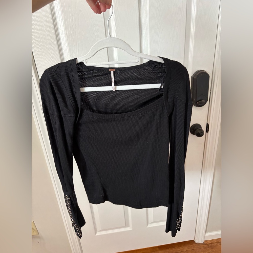 Free People Black Long Sleeve Top